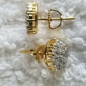 Stud Earring Round Sterling Silver 925 CZ Gold New